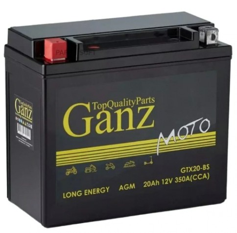 Аккумулятор GANZ AGM мото 20 A/ч прямая 177x88x155 CCA350 A GTX20-BS [GN12201]