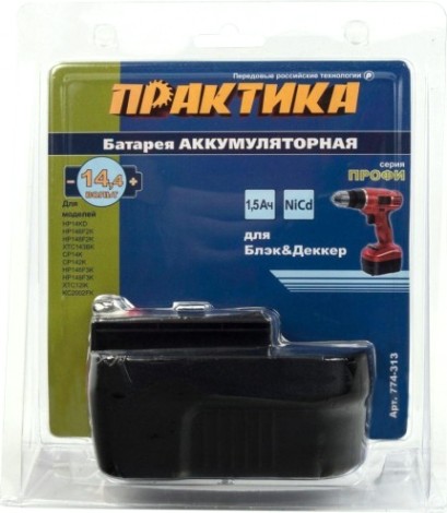 Аккумулятор ПРАКТИКА для B & D 14,4В, 1,5Ач, NiCd, блистер [774-313]