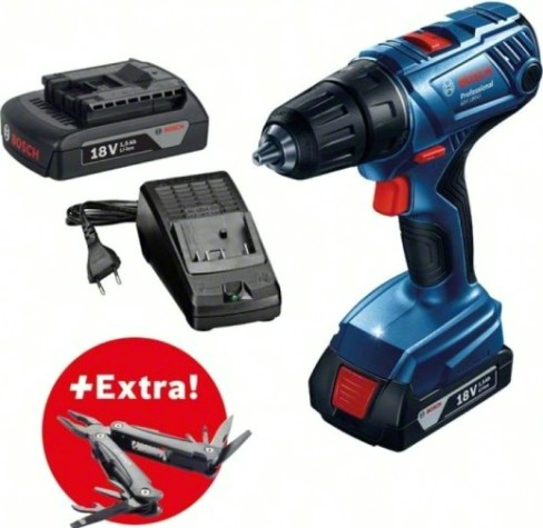 Аккумуляторная дрель-шуруповерт BOSCH GSR 180-LI [0615990K9P] 2х1,5 Ач, мультитул