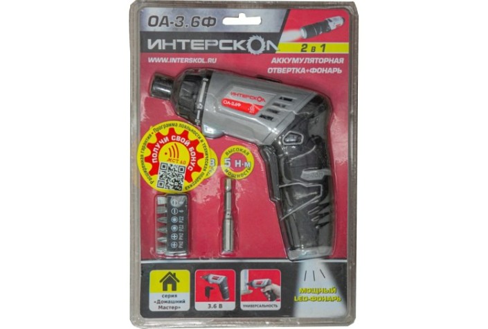 Аккумуляторная отвертка ИНТЕРСКОЛ ОА-3.6 Ф (блистер) [433.0.2.00]