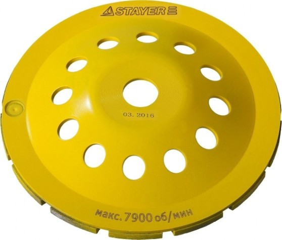 Алмазная чашка STAYER PROFESSIONAL сегментная двухрядная, высота 22,2мм, 180мм [33381-180]
