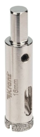 Алмазная коронка для мокрого сверления Kranz KR-92-0005 16мм по керамограниту с центров. сверлом Алмазная коронка для мокрого сверления Kranz KR-92-0005 16мм по керамограниту с центров. сверлом