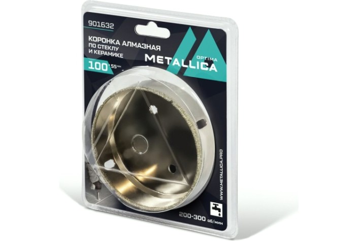 Алмазная коронка для мокрого сверления METALLICA Optima 100x55 мм #80 по стеклу, плитке [901632]