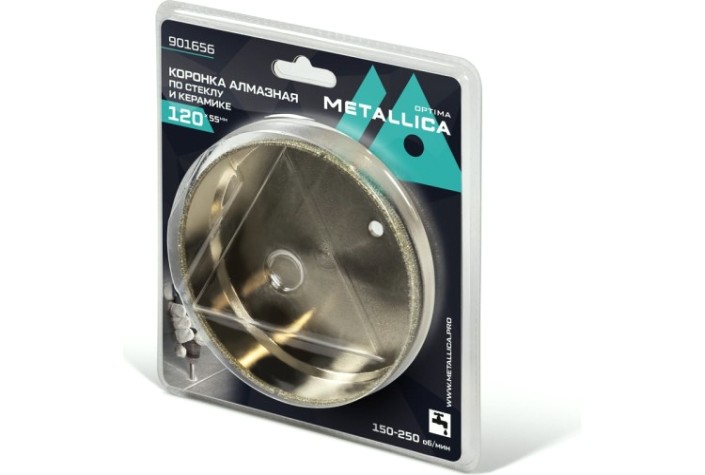 Алмазная коронка для мокрого сверления METALLICA Optima 120x55 мм #80 по стеклу, плитке [901656]
