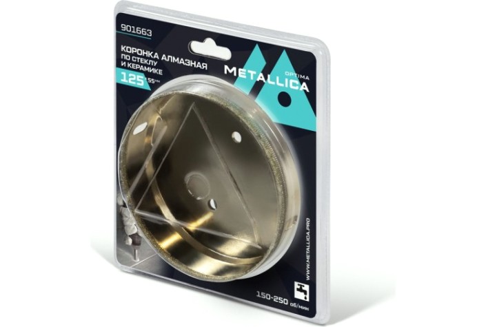 Алмазная коронка для мокрого сверления METALLICA Optima 125x55 мм #80 по стеклу, плитке [901663]