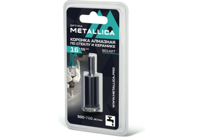 Алмазная коронка для мокрого сверления METALLICA Optima 16x55 мм #80 по стеклу, плитке [901427]