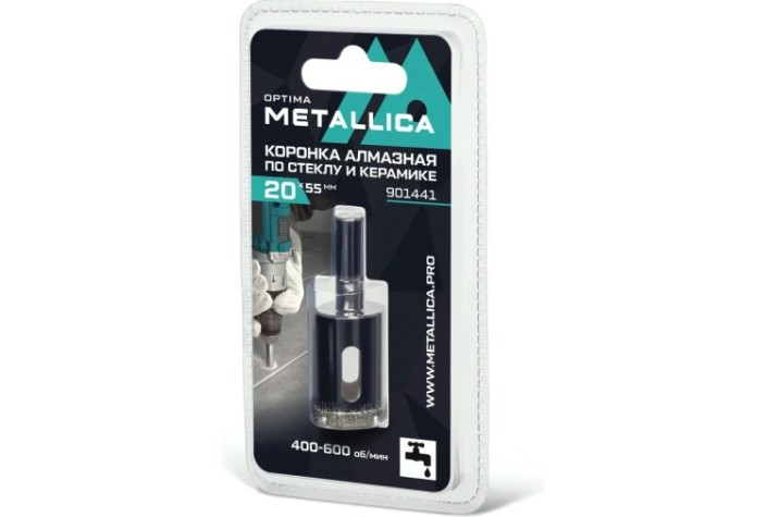 Алмазная коронка для мокрого сверления METALLICA Optima 20x55 мм #80 по стеклу, плитке [901441]