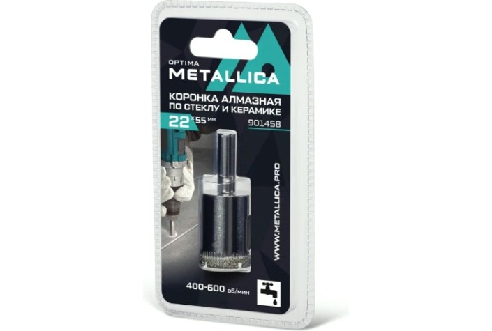 Алмазная коронка для мокрого сверления METALLICA Optima 22x55 мм #80 по стеклу, плитке [901458]