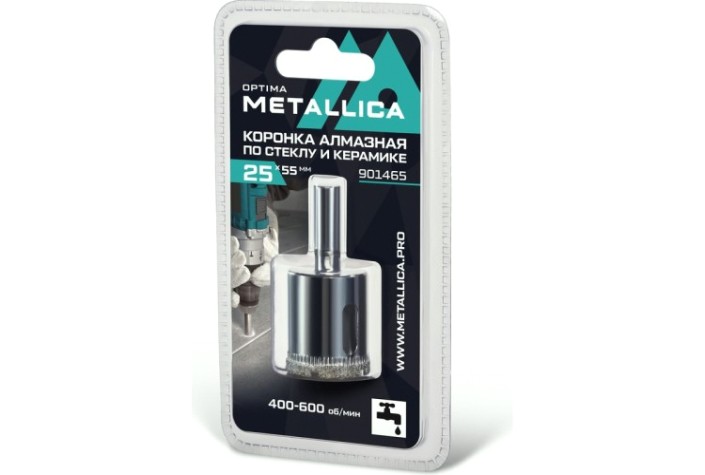 Алмазная коронка для мокрого сверления METALLICA Optima 25x55 мм #80 по стеклу, плитке [901465]