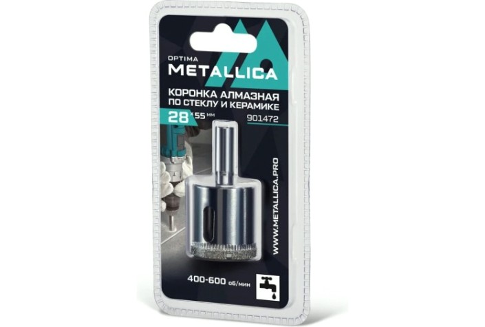 Алмазная коронка для мокрого сверления METALLICA Optima 28x55 мм #80 по стеклу, плитке [901472]