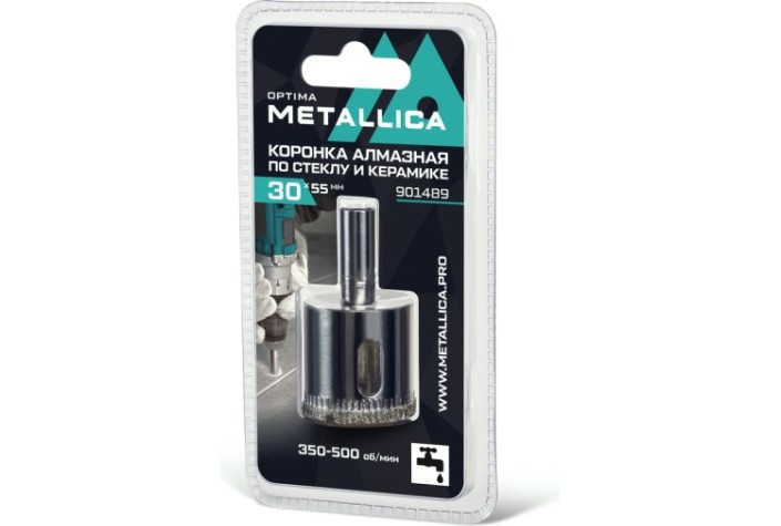 Алмазная коронка для мокрого сверления METALLICA Optima 30x55 мм #80 по стеклу, плитке [901489]
