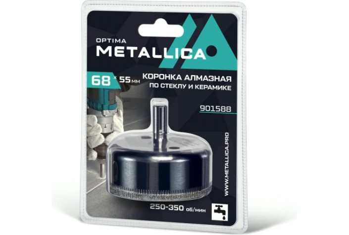 Алмазная коронка для мокрого сверления METALLICA Optima 68x55 мм #80 по стеклу, плитке [901588]