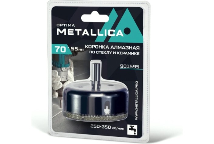 Алмазная коронка для мокрого сверления METALLICA Optima 70x55 мм #80 по стеклу, плитке [901595]