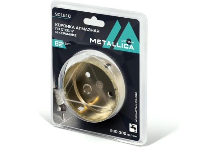 Алмазная коронка для мокрого сверления METALLICA Optima 82x55 мм #80 по стеклу, плитке [901618]