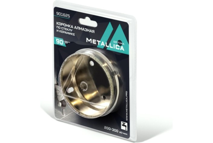 Алмазная коронка для мокрого сверления METALLICA Optima 90x55 мм #80 по стеклу, плитке [901625]