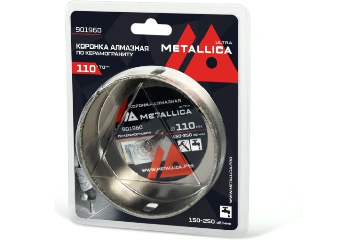 Алмазная коронка для мокрого сверления METALLICA Ultra 110х70 мм #46 по керамограниту, плитке [901960]
