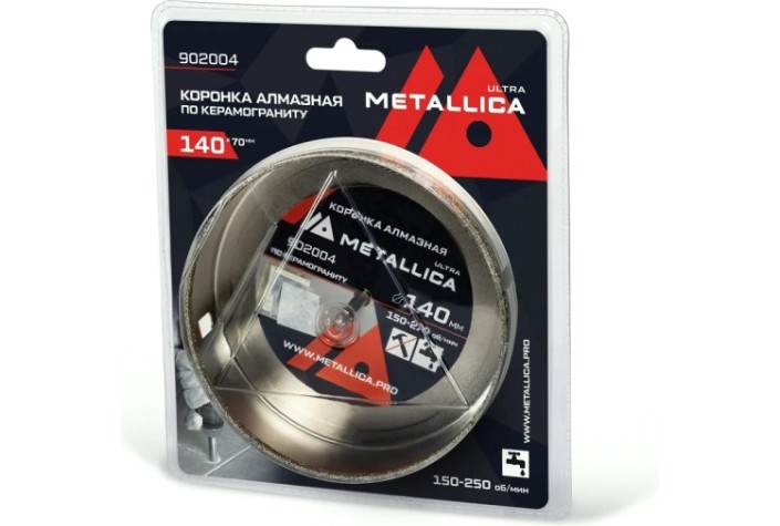 Алмазная коронка для мокрого сверления METALLICA Ultra 140х70 мм #46 по керамограниту, плитке [902004]