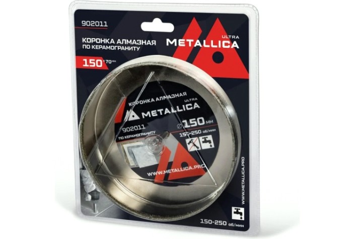 Алмазная коронка для мокрого сверления METALLICA Ultra 150х70 мм #46 по керамограниту, плитке [902011]