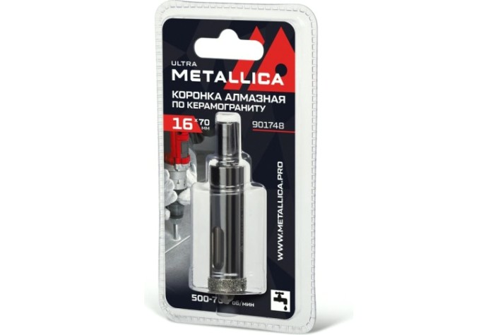 Алмазная коронка для мокрого сверления METALLICA Ultra 16х70 мм #46 по керамограниту, плитке [901748]