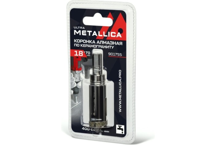 Алмазная коронка для мокрого сверления METALLICA Ultra 18х70 мм #46 по керамограниту, плитке [901755]