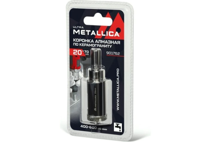 Алмазная коронка для мокрого сверления METALLICA Ultra 20х70 мм #46 по керамограниту, плитке [901762]