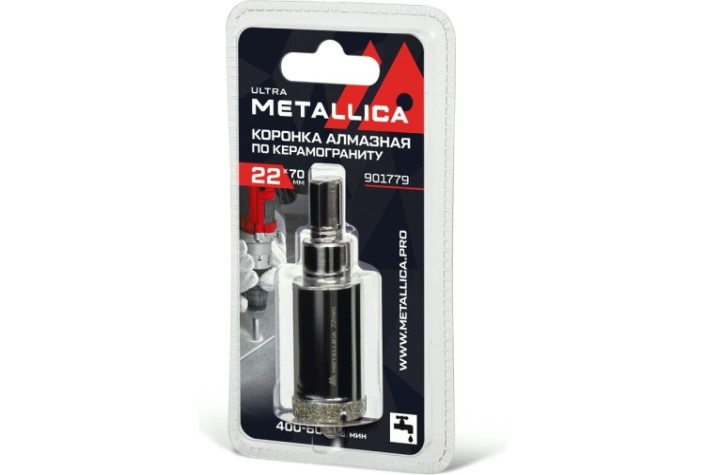 Алмазная коронка для мокрого сверления METALLICA Ultra 22х70 мм #46 по керамограниту, плитке [901779]