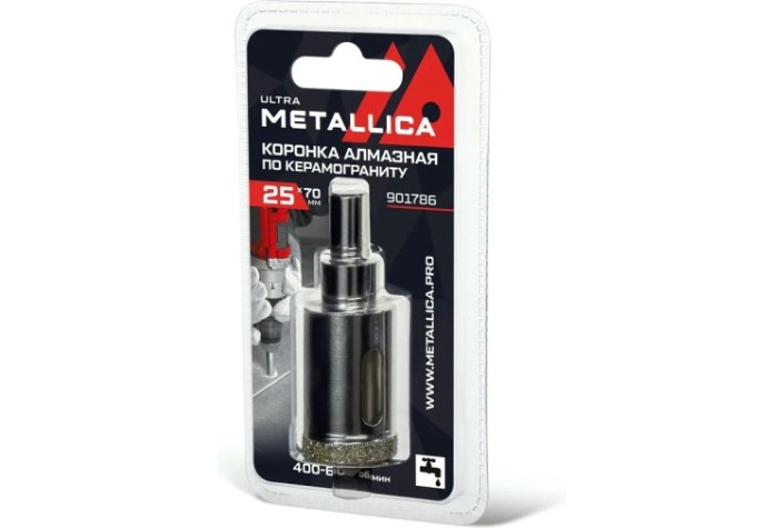 Алмазная коронка для мокрого сверления METALLICA Ultra 25х70 мм #46 по керамограниту, плитке [901786]