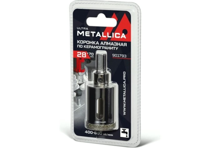 Алмазная коронка для мокрого сверления METALLICA Ultra 28х70 мм #46 по керамограниту, плитке [901793]
