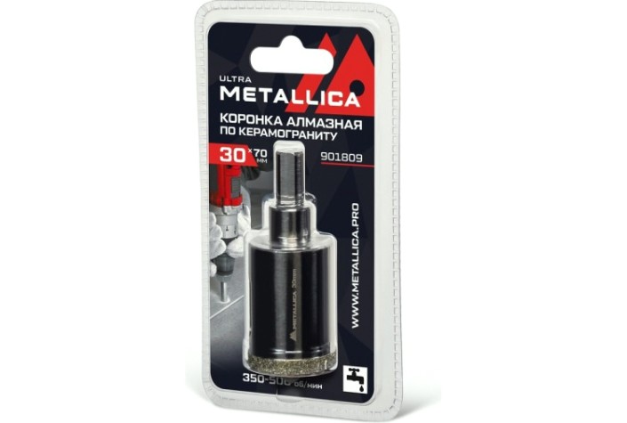 Алмазная коронка для мокрого сверления METALLICA Ultra 30х70 мм #46 по керамограниту, плитке [901809]