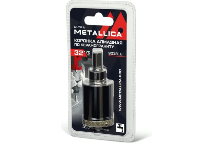 Алмазная коронка для мокрого сверления METALLICA Ultra 32х70 мм #46 по керамограниту, плитке [901816]