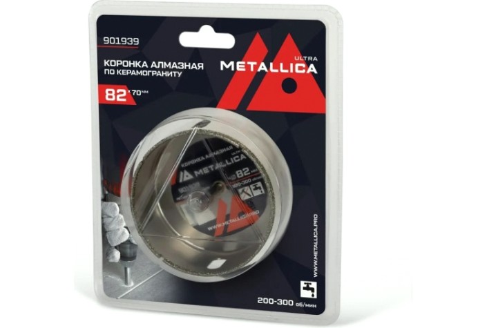 Алмазная коронка для мокрого сверления METALLICA Ultra 82х70 мм #46 по керамограниту, плитке [901939]