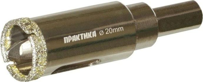 Алмазная коронка для мокрого сверления ПРАКТИКА "Профи" 20х70мм по керамограниту/керамике [917-576]