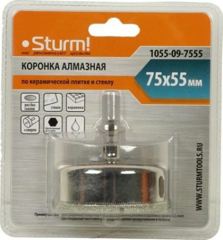 Алмазная коронка для мокрого сверления Sturm 1055-09-7555 по керамике и стеклу