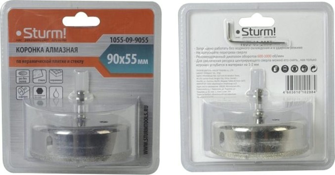 Алмазная коронка для мокрого сверления Sturm 1055-09-9055 по керамике и стеклу Алмазная коронка для мокрого сверления Sturm 1055-09-9055 по керамике и стеклу