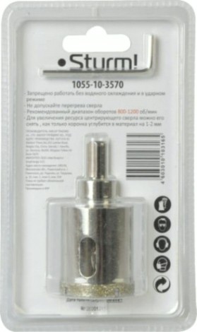 Алмазная коронка для мокрого сверления Sturm 1055-10-3570 по керамограниту 35х70 мм, хвост. с проточками