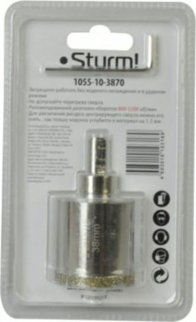 Алмазная коронка для мокрого сверления Sturm 1055-10-3870 по керамограниту 38х70 мм, хвост. с проточками