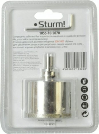 Алмазная коронка для мокрого сверления Sturm 1055-10-5070 по керамограниту 50х70 мм, хвост. с проточками