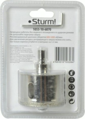 Алмазная коронка для мокрого сверления Sturm 1055-10-6070 по керамограниту 60х70 мм, хвост. с проточками