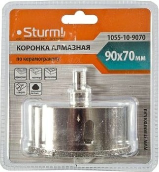 Алмазная коронка для мокрого сверления Sturm 1055-10-9070 по керамограниту 90х70 мм, хвост. с проточками