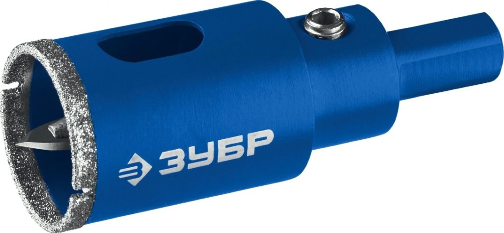 Алмазная коронка для мокрого сверления ЗУБР ПРОФЕССИОНАЛ по кафелю и стеклу, d=20 мм, зерно р 60, в сборе с [29850-20]