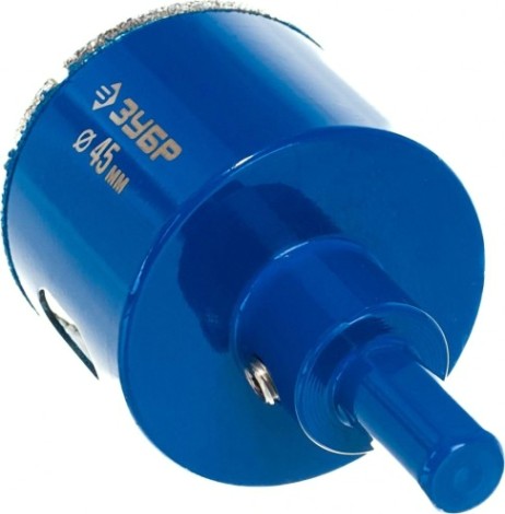 Алмазная коронка для мокрого сверления ЗУБР ПРОФЕССИОНАЛ по кафелю и стеклу, d=45 мм, зерно р 60, в сборе с [29850-45]