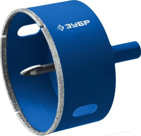 Алмазная коронка для мокрого сверления ЗУБР ПРОФЕССИОНАЛ по кафелю и стеклу, d=73 мм, зерно р 60, в сборе с [29850-73]