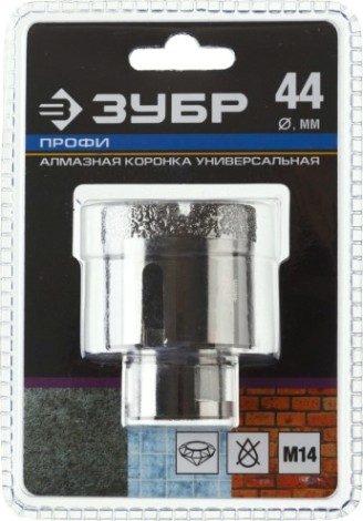 Алмазная коронка для сухого сверления ЗУБР d=44 х 35, M14 Профессионал [29865-44]