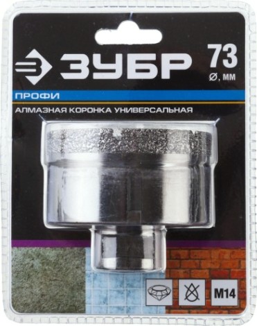 Алмазная коронка для сухого сверления ЗУБР d=73 х 35, M14 Профессионал [29865-73]