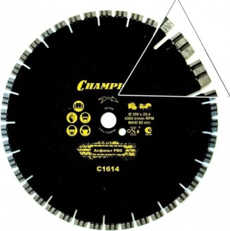 Алмазный диск для резки асфальта CHAMPION Asphalt Runner PRO 350 по бетону,свежий бетон) [C1614]
