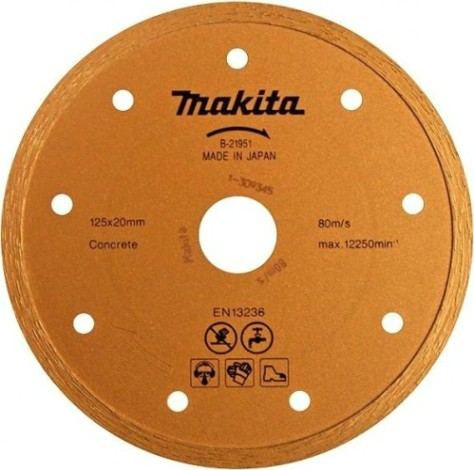 Алмазный диск для резки бетона MAKITA B-21951 сплошной по кирпичу 125x20 (мокрый рез)