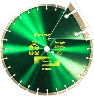 Алмазный диск для резки гранита CHAMPION Laser Granitek PRO 400 (твердые блоки, старый бетон) [C1607]