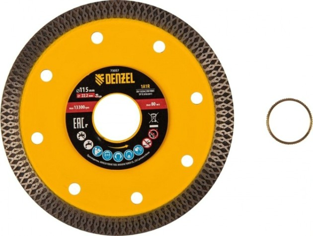 Алмазный диск для резки керамики Denzel 115х22,2мм сплошной, супертонкий, сухой/мокрый рез [73057]