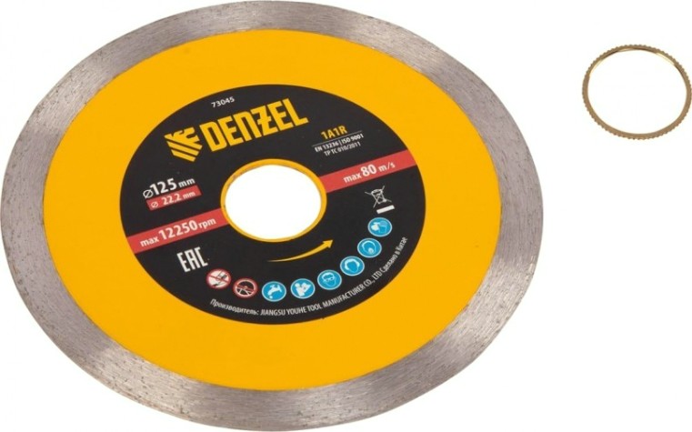 Алмазный диск для резки керамики Denzel 125х22,2 мм сплошной, супертонкий, мокрый рез [73045]