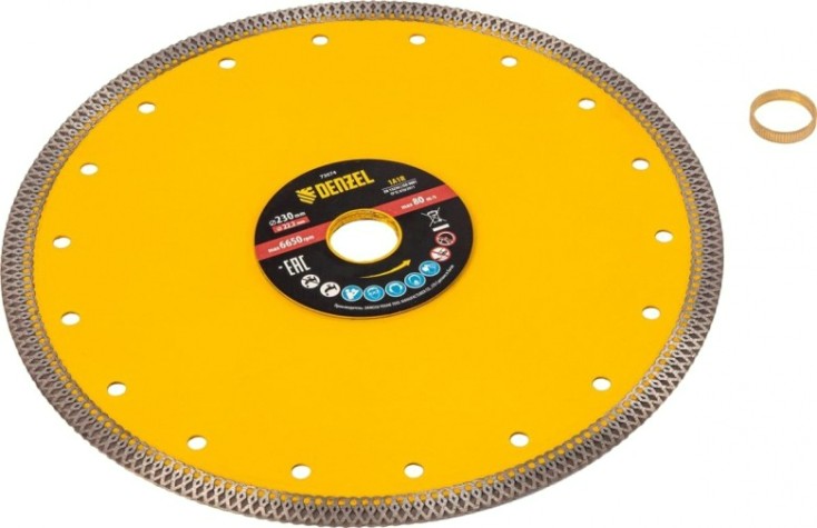 Алмазный диск для резки керамики Denzel 230х22,2мм сплошной, супертонкий, сухой/мокрый рез [73074]